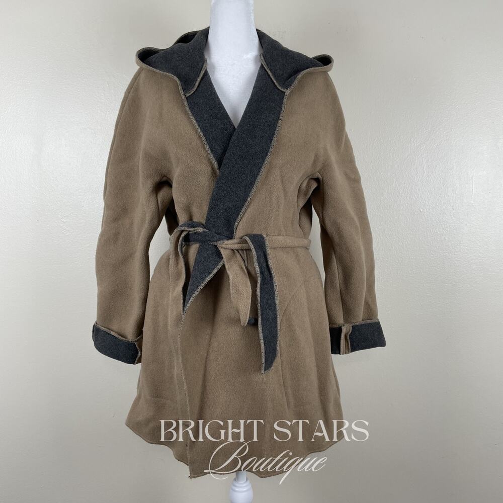 Rare Vintage Wool Coat Jacket ASO Buffy Summers BtVS Womens Tan Gray Belt - Picture 5 of 13